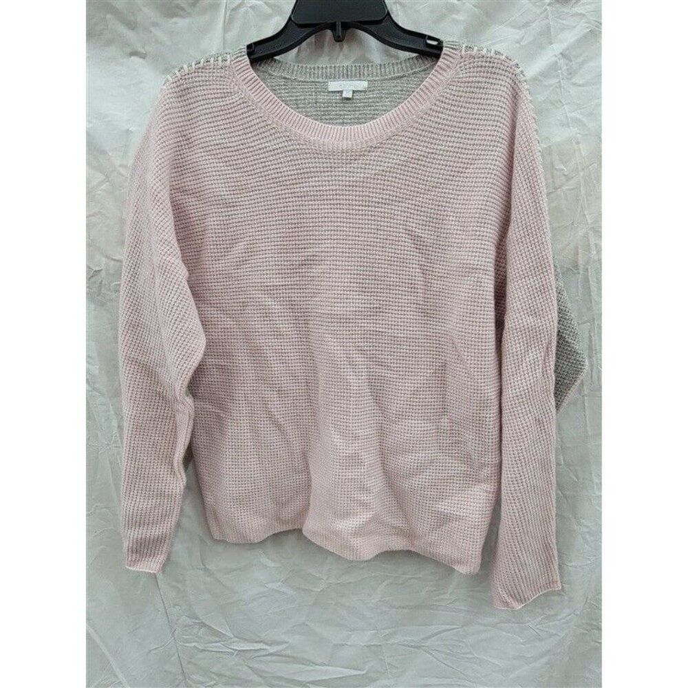 NWOT Calme M Color Block Wool Cashmere Crew Neck Sweater Pink 122701